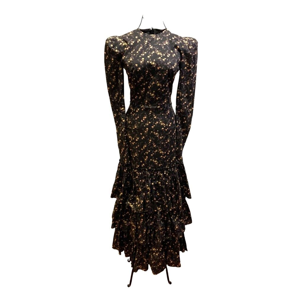 THE VAMPIRE'S WIFE Festival Floral Print Silk Maxi Dress Black Size 8
